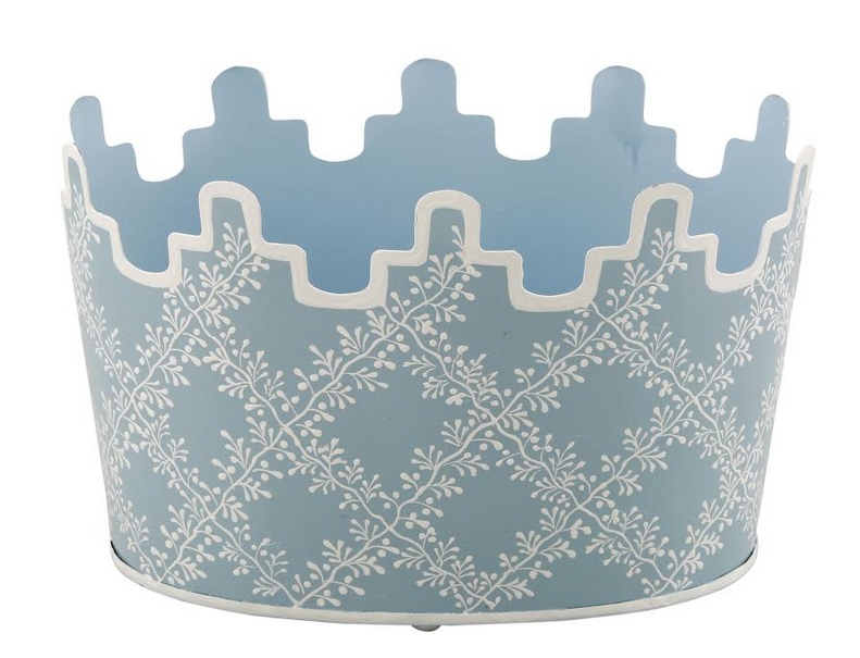Blue & White Trellis Scalloped Footed Planter
