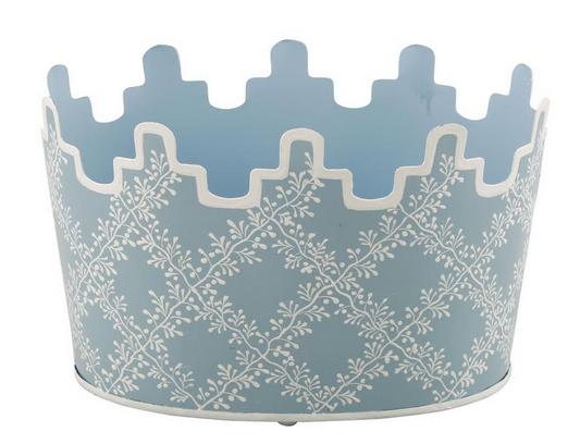 Blue & White Trellis Scalloped Footed Planter
