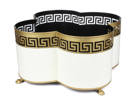 Ivory & Gold Greek Key Boarder Quatrefoil Planter